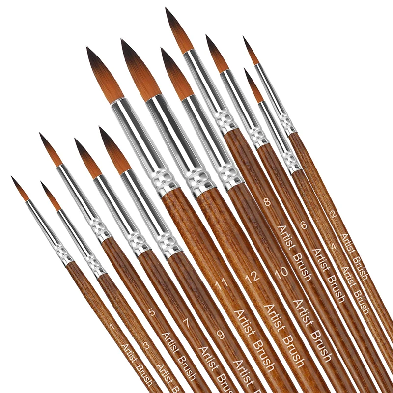 Ensemble de pinceaux d'artiste de qualité supérieure, 12 pièces, poils en nylon ultra durables pour peinture acrylique, aquarelle, huile et corps
