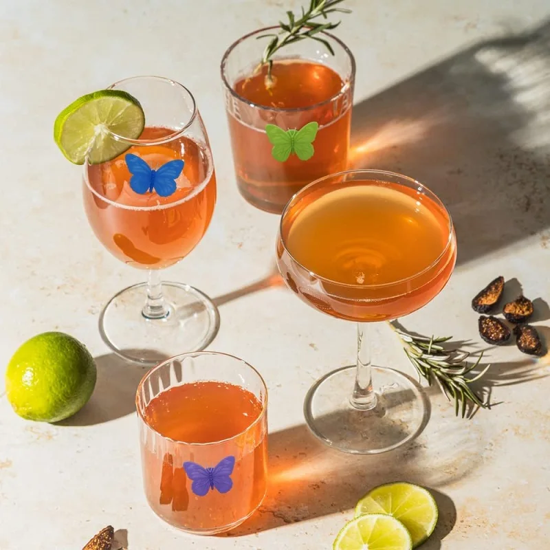 Silicone Drink Markers Wine Glass Markers Wine Charms Multi colored Butterfly Tags Glass Identifier For Bar Party 10 Pieces drink markers