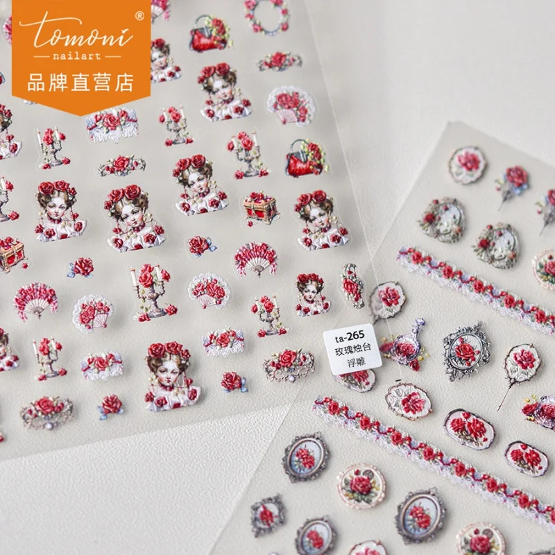 

[Meow.Sensei] Brand Tata Cooperation Relief Nail Stickers Japanese-Style Retro Nail Sticker Rose Magic Mirror Ta265