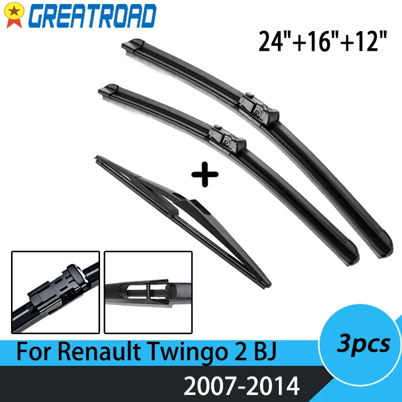 Wiper Front & Rear Wiper Blades Set For Renault Twingo 2 BJ 2007 08 09