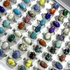 20Pcs Fashion Pretty Multicolor Mixed Color Natural Stone Silver Plated Ring For Women Jewelry Bulks Rings Lots LR4211 2