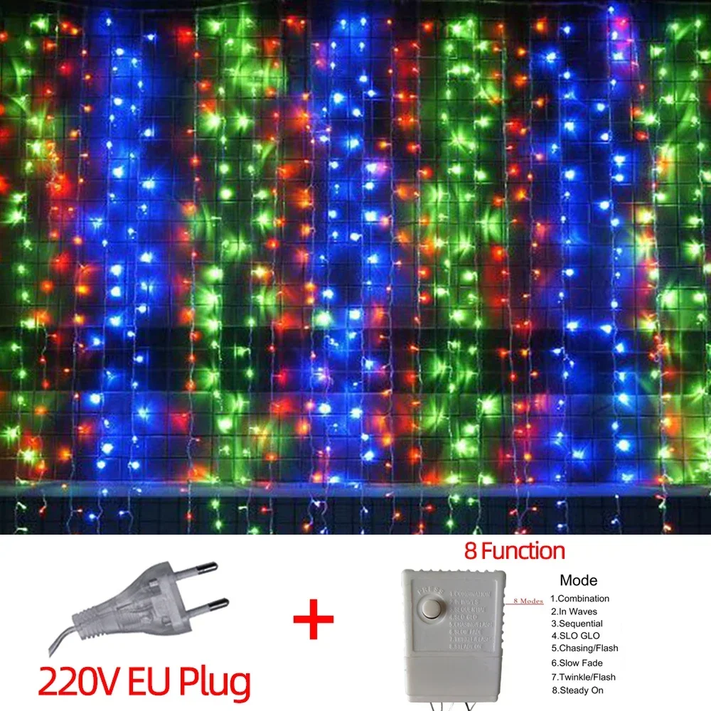 thumbnail image 1 of Decoraciones navideñas de Año Nuevo para el hogar al aire libre Cortina de luces LED impermeables Cadena de carámbanos Guirnalda de calle en la casa Invierno, 1 of 5