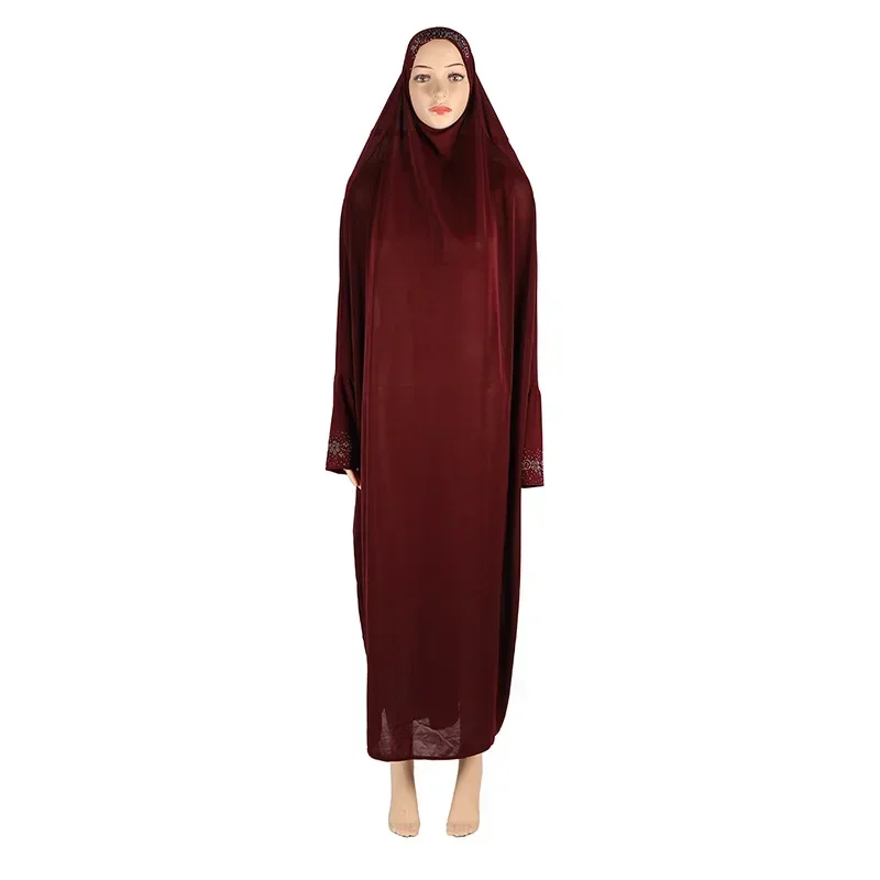 H098 Ramadan Muslim Abaya Pray Dress with Sleeve Long Khimar Kaftan Robe Arab Middle East Clothing  Kaftan Femme Musulman