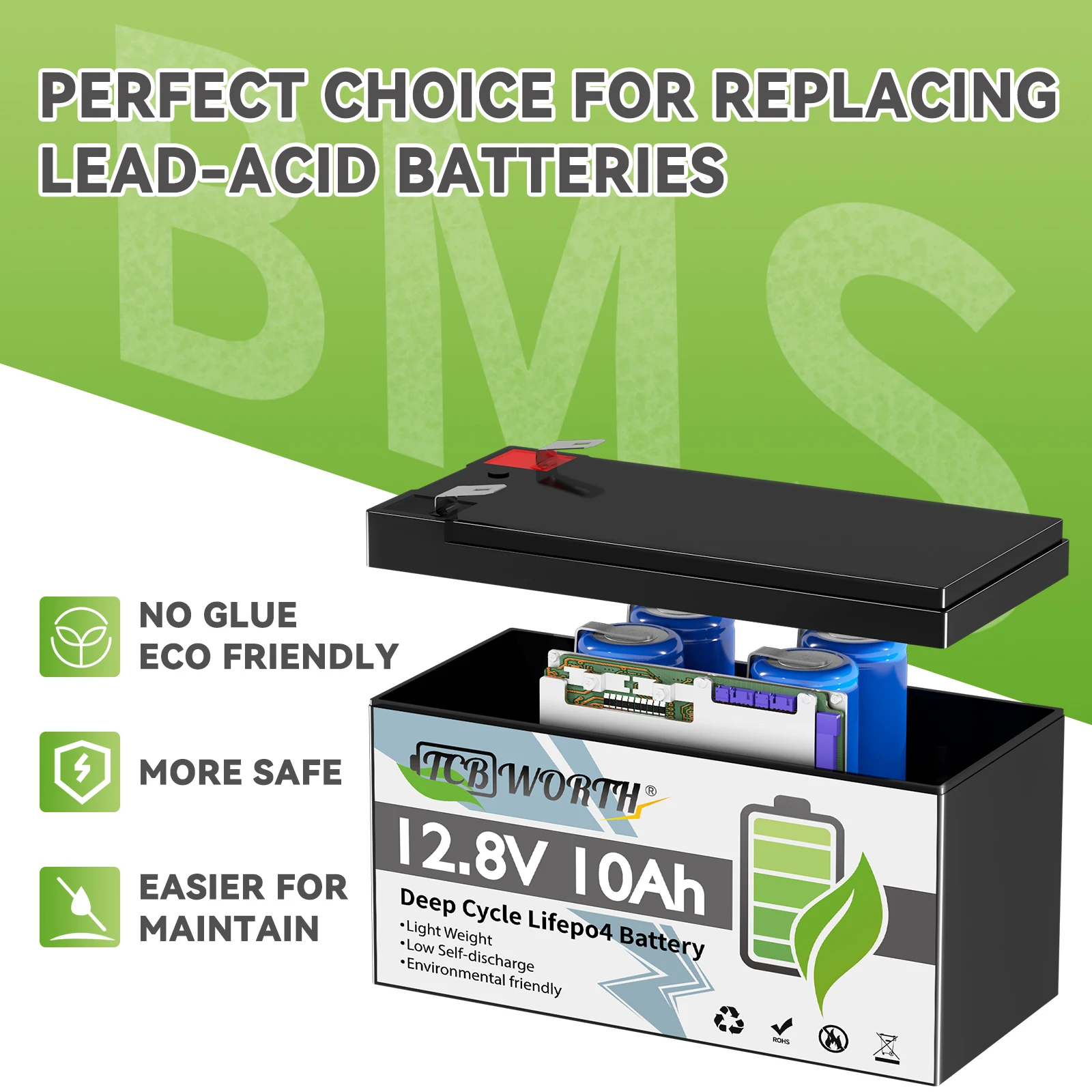 5Pack 12V 10Ah Lithium LiFePO4 Battery 4000+ Deep Cycles LiFePO4 Battery with 10A BMS,for UPS,Lighting,Power Wheels,Fishfinder 3