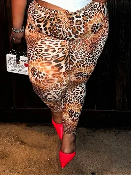 Wmstar Plus Size Pants Women Leopard High Waist Boycon High Stretch Cargo Pockets Pants Korean Streetwear Wholesale Dropshipping