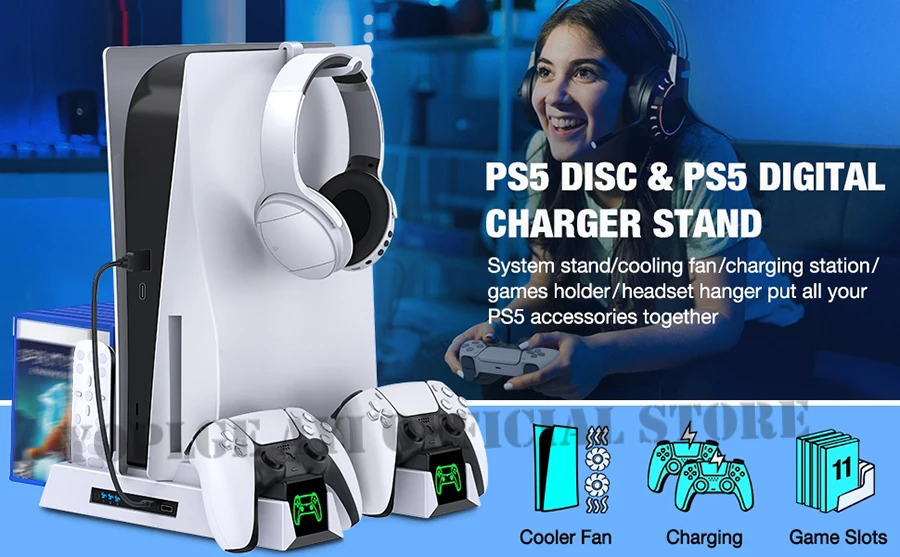 OIVO-PS5 Cooling Stand para Playstation 5, Controlador Duplo, Estação  Carregador com EUA Plug, Suporte Headset, Console Ventilador De  Refrigeração - AliExpress