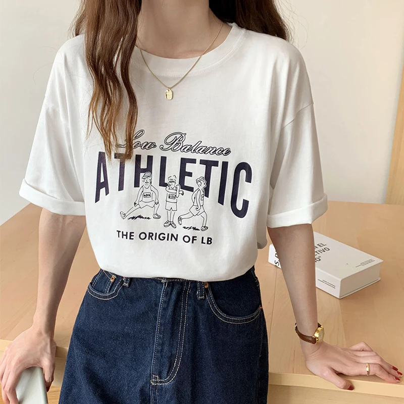 

GGRIGHT Fashion Tops For Women Summer Camisetas Mujer Manga Corta O-Neck Loose Tee Shirt Femme Short Sleeve T-shirty Damskie