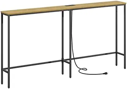 

Inch Console Table with Power Outlet,Modern Narrow Long Sofa Table Behind Couch,Skinny Entry Table with Black Metal Frame for En