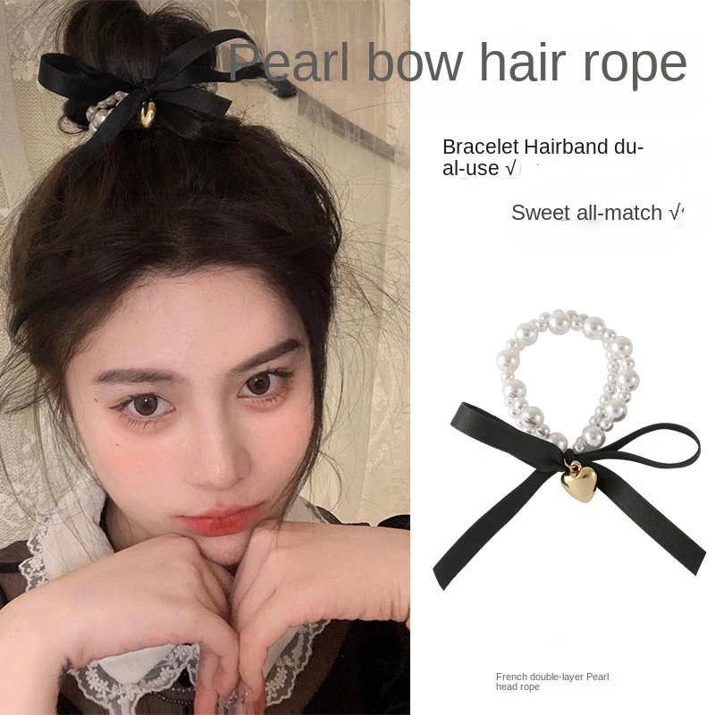 

Bow Hair Circle Pearl Hair Rope Love Head Rope Ins Hair Rubber Band Simple Temperament Female Hair Accessories for Girls