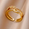 Bagues ajourées en chaîne pour femmes, couleur or, acier inoxydable, Zircon, croix ouverte, tendance, bijoux esthétiques de mariage, cadeau