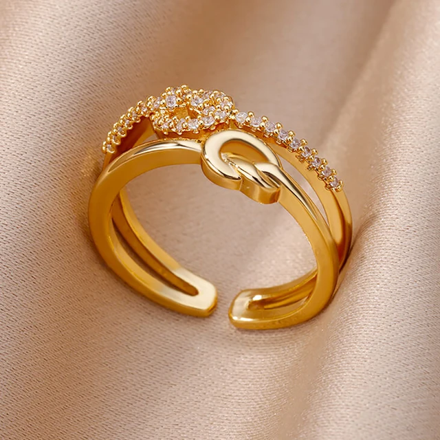 Bagues ajourées en chaîne pour femmes, couleur or, acier inoxydable, Zircon, croix ouverte, tendance, bijoux esthétiques de mariage, cadeau
