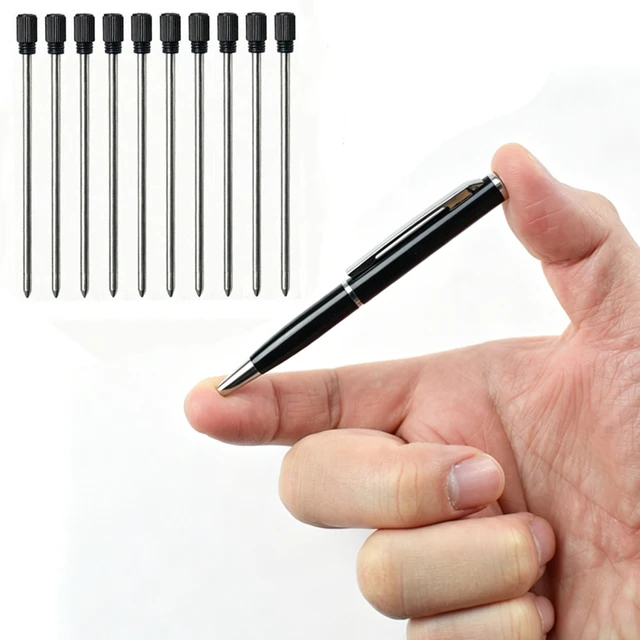 Compact Retractable Twist Ballpoint Pen Mini Pocket-Sized Metal Ballpen with Black Blue Replaceable Refills 0.7mm Travel Use 1