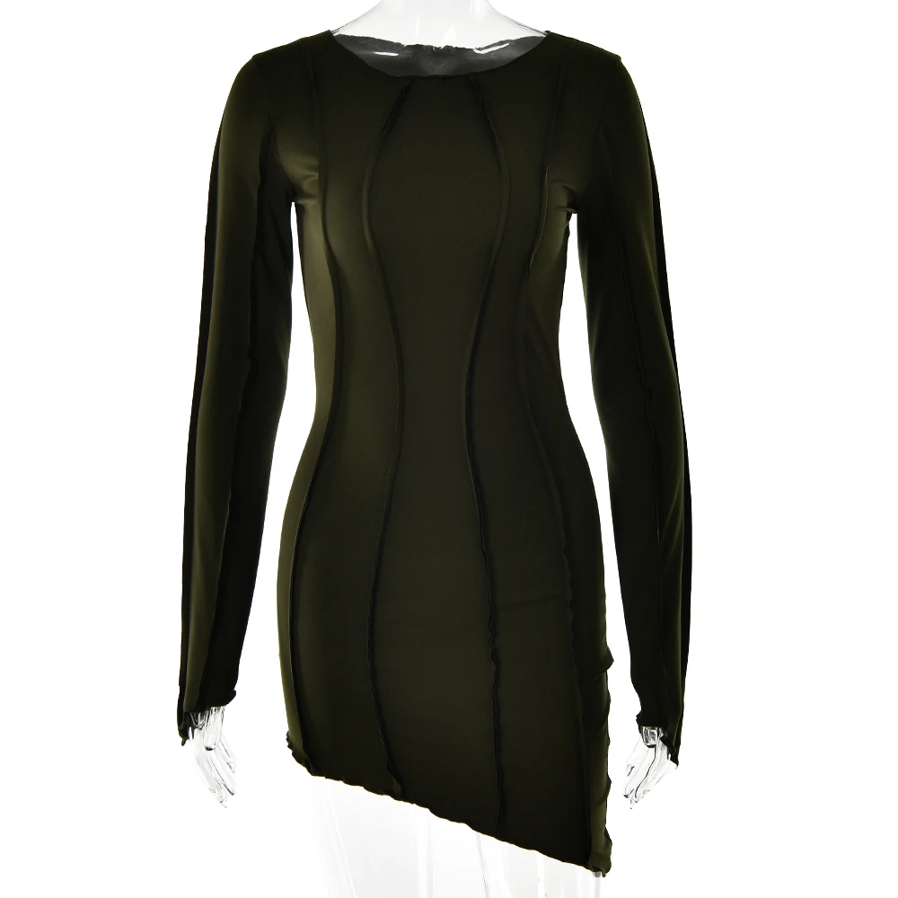

Cacocala 2023 Spring New Sexy Solid Patchwork O Neck Dress Women Bodycon Long Sleeve Slim Fit Elegant Party Club Female Vestidos