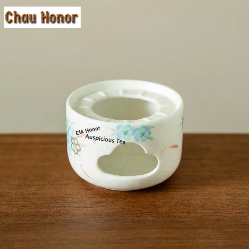 Hand-painted Blue Star Flower Tea Warmer Holder Candle Heater Stove Kettle Stand Boiling Water Carbon Furnace Chinese Tea Set