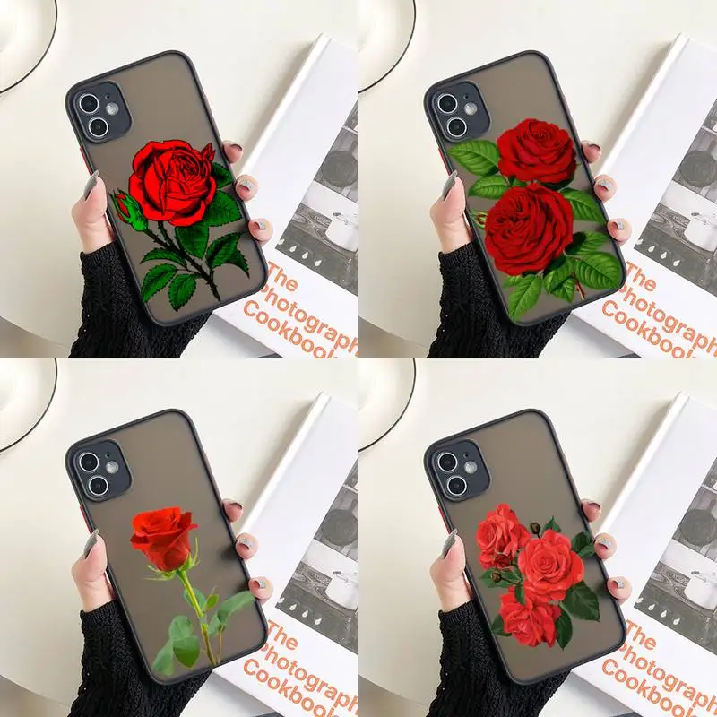 Red Rose Flower Clear Phone Case Colorful Trasparent For Iphone 13 12 11 Pro Max Xr X Xs Mini 7 8 Plus Hard Shockproof Case