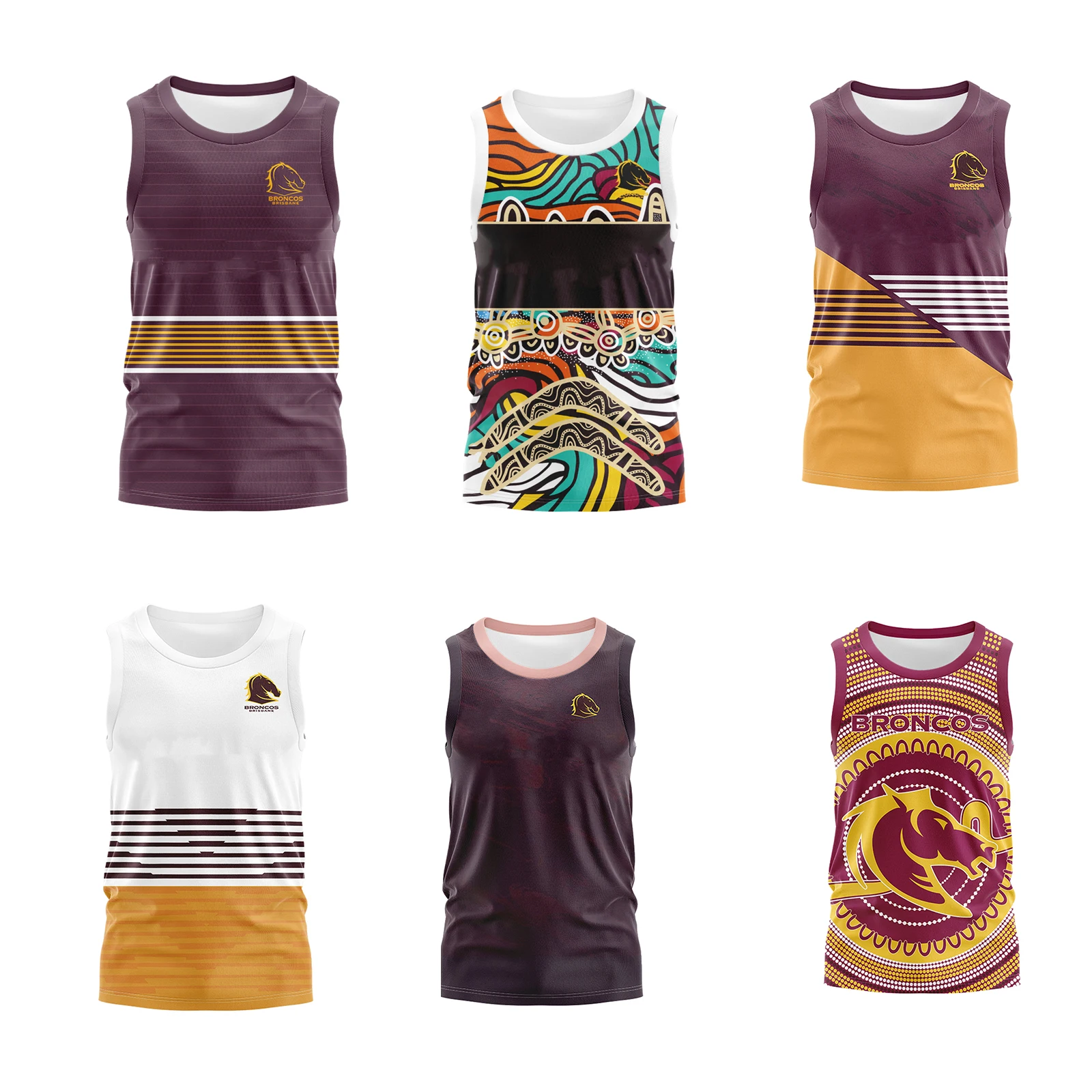 

2023 Brisbane Broncos Mens Home/Away/Indigenous Rugby Singlets Rugby Vests