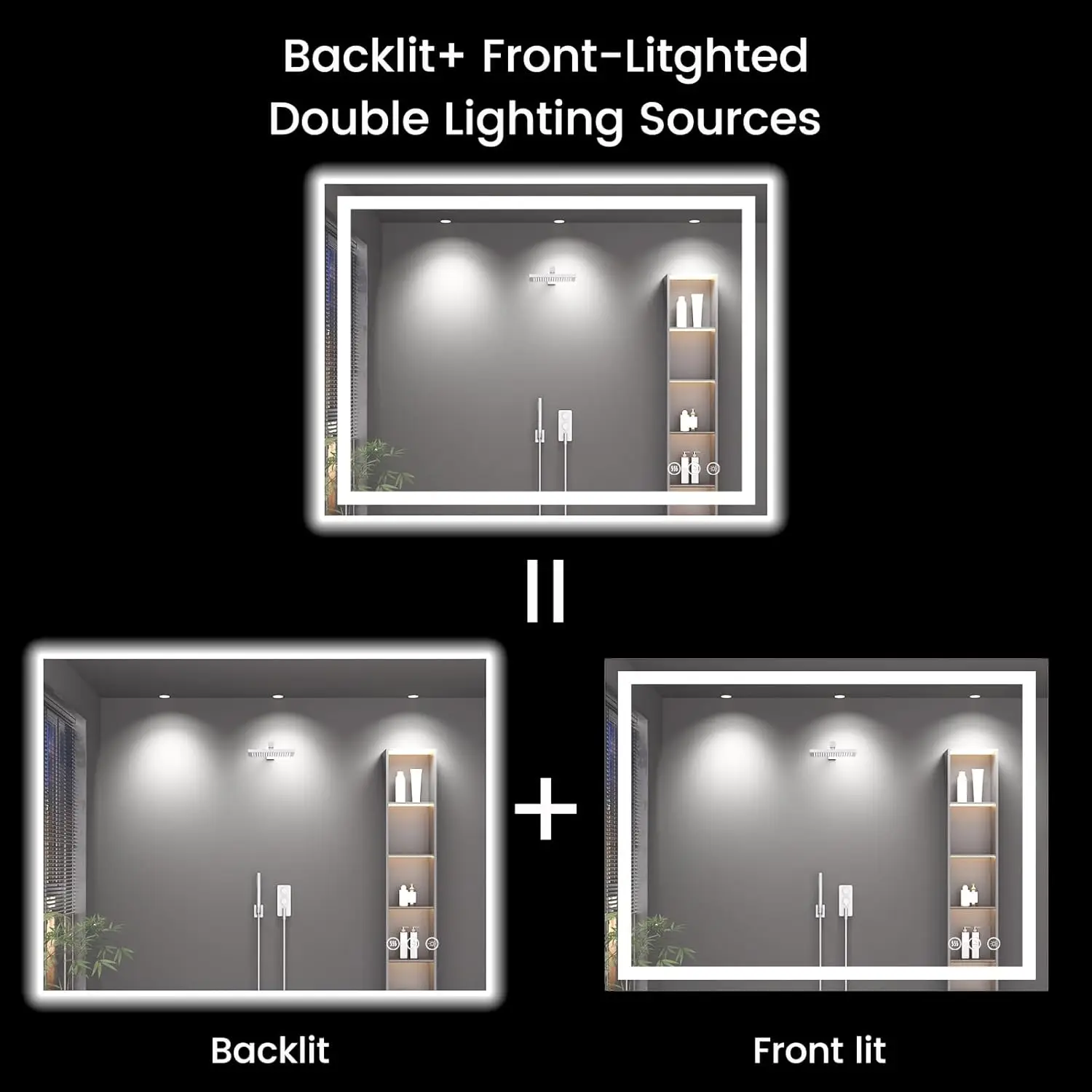 40X30 LED Bathroom Mirror with Lights, Anti-Fog, Backlit + Front Lit, Lighted Bathroom Vanity Mirror for Wall, Memory Function,