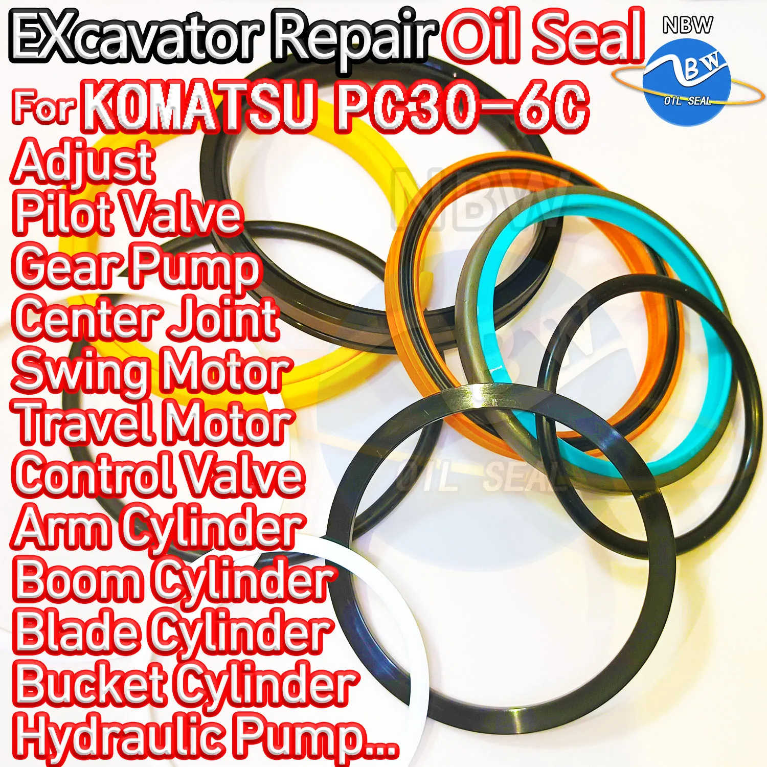 

For KOMATSU PC30-6C Excavator Oil Seal Kit High Quality Repair PC30 6C Nitrile Pilot Valve NBR Nok Washer Skf ZENOAH Blade BOOM