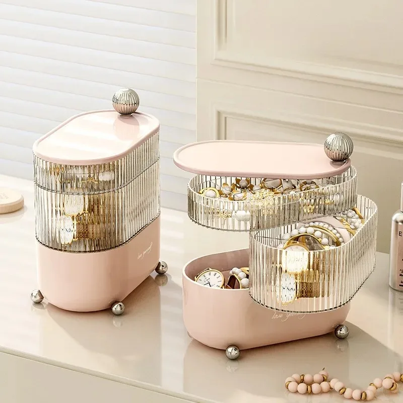 Light Luxury Lipstick Jewelry Dressing Table Storage Rack Jewelry Rotary Table Storage Box Dust Proof Multi Layer Transparent 2