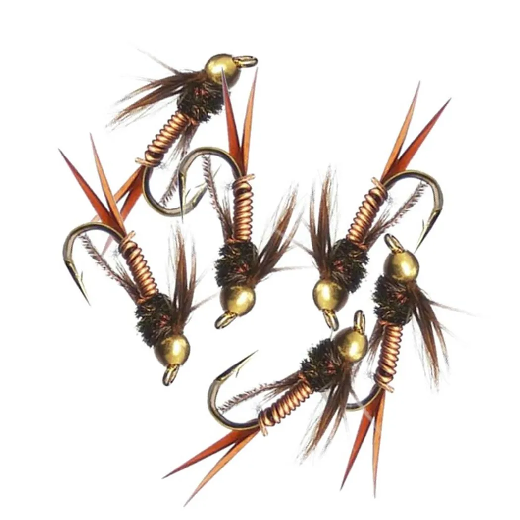 6/12pcs Wolfram Perlen kopf Flash Back Fasanen schwanz Nymphe schnell sinkende Fischerei Fliegen forellen Köder – Detail 9