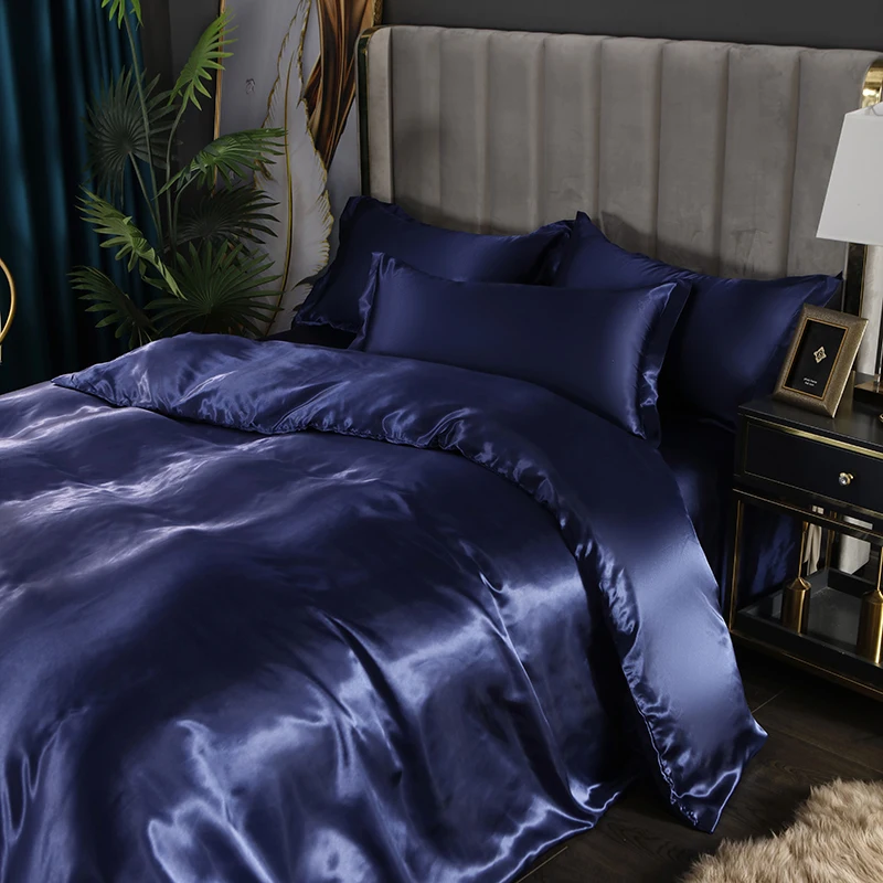 Monnom New European Satin Duvet Cover Set Include Duvet Cove Flat Sheet and Pillowcases Double