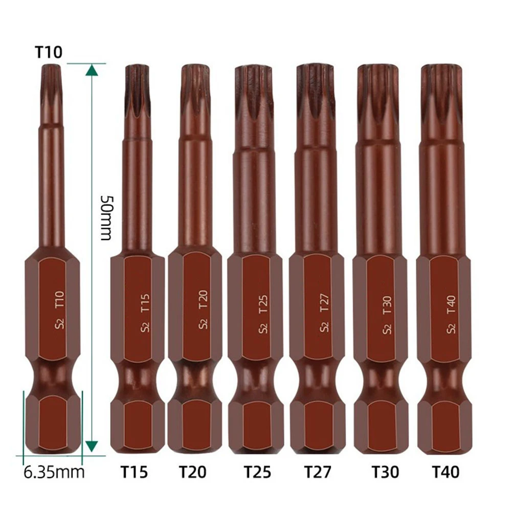 

1pcs 50mm Torx Screwdriver Bits Set Magnetic Screw Driver Alloy Steel 1/4'' Hex Shank Electric Screwdrivers Without Hole T10-T40