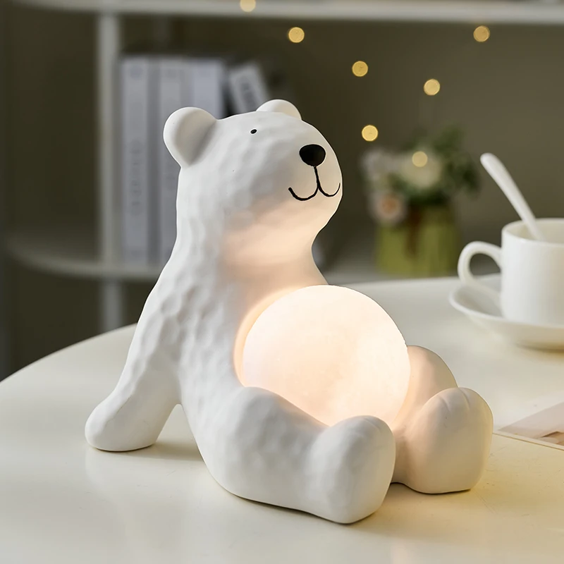 

Unique Bear Ornament White Bear Ambient Light Living Room Decoration Home Decoration Accessories Desktop Ornaments Modeling