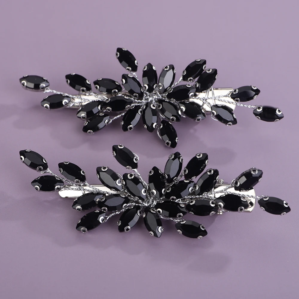 2PCS Rhinestone Hair Clip for Wedding Bridal Headpiece Silver Black Bride Hair Accessories Green Red Tiara Blue Purple Ornaments hair accessories bridal hair accessories