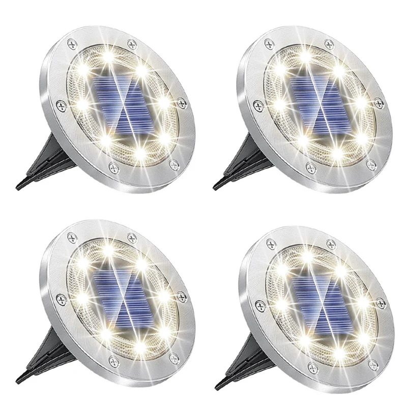 

4Pcs Ground Lights Enhanced Solar Ground Lights, 8 LED Powered Waterproof Disk Lights For Garden Durable Easy Install