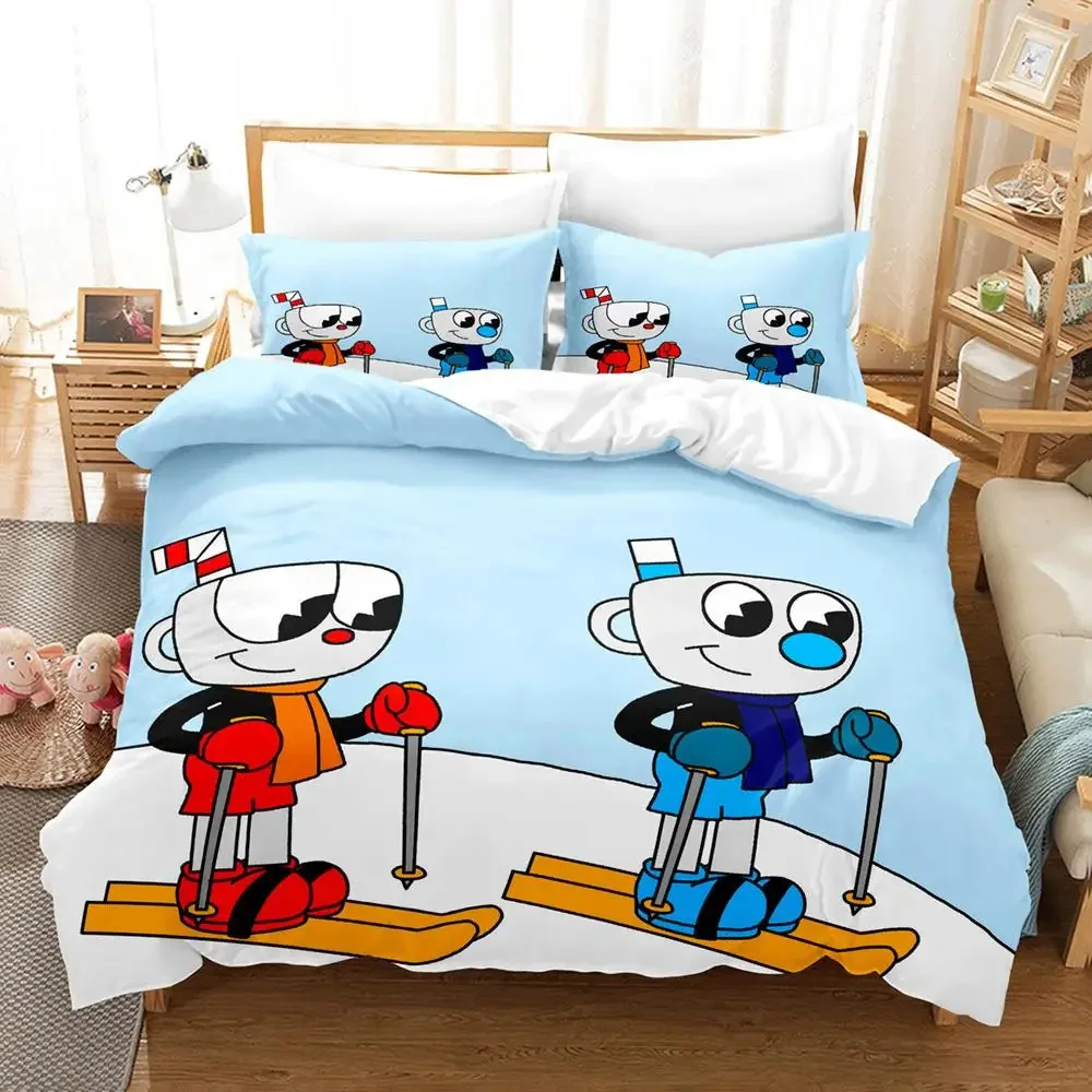 

Комплект постельного белья аниме Cuphead Mugman для мальчиков и девочек, двуспальный размер, пододеяльник, наволочка, кровать для детей и взрослых, модный домашний текстиль