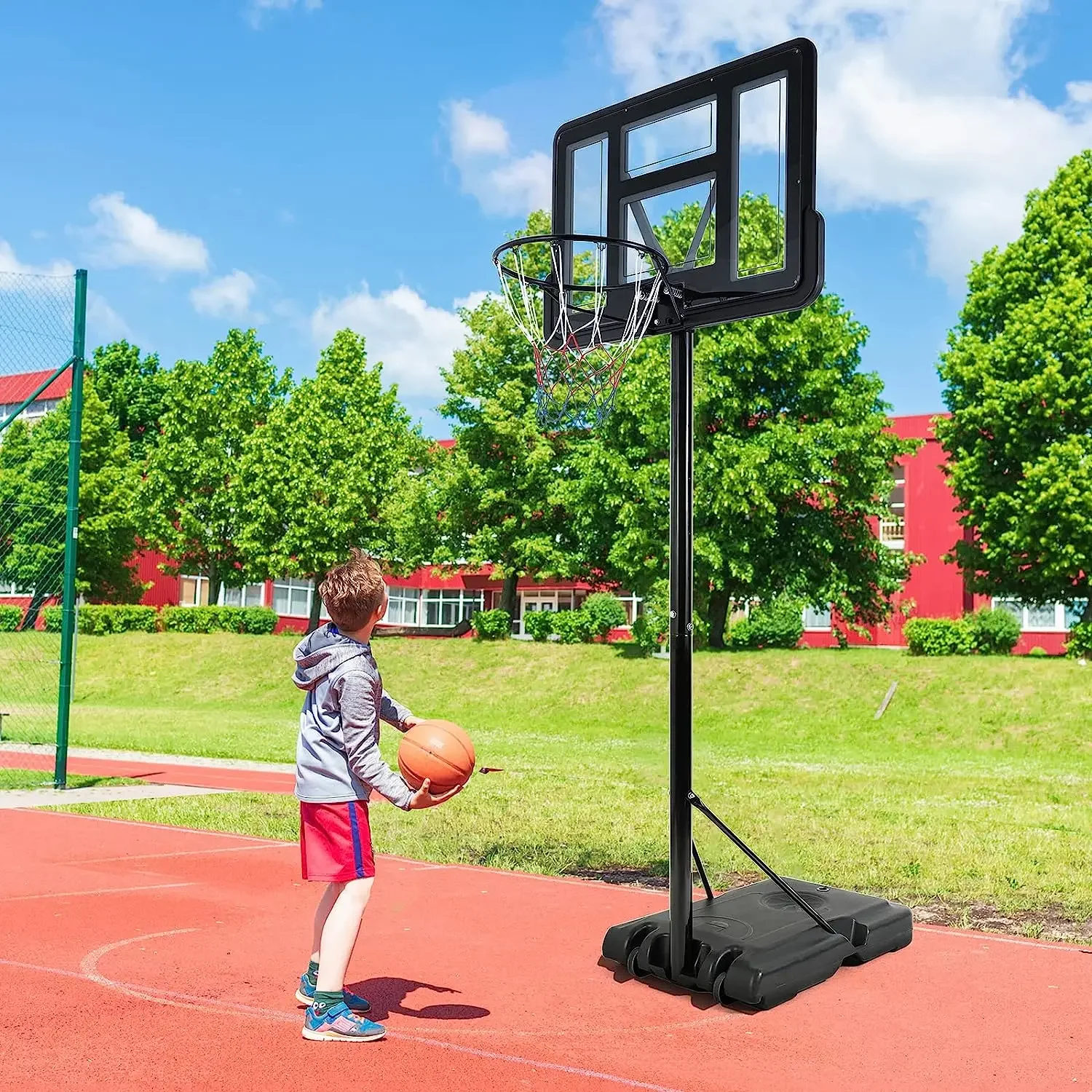 Cerceau de basket avec roues, base couvertes, rempli d'eau et de sable, recommandé pour les enfants et les adultes, utilisation en intérieur et en extérieur