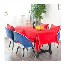 

Flannel Tablecloths, Waterproof Table Covers Simple Solid Color With Fluffy Ball Red Dining Table Coffee Table Deco
