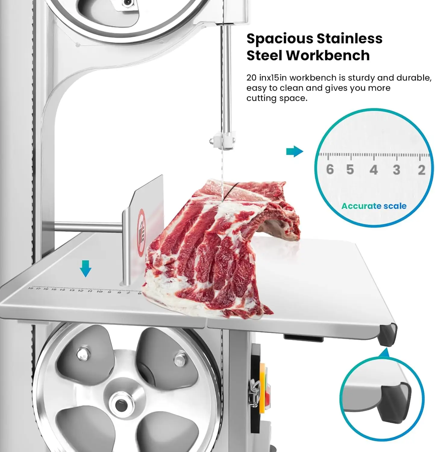 Electric Meat Bandsaw,1500W Metal Bone Cutter Commercial Meat Cutter Machine,Stainless Steel Countertop Meat Bone Cutter With 8 5