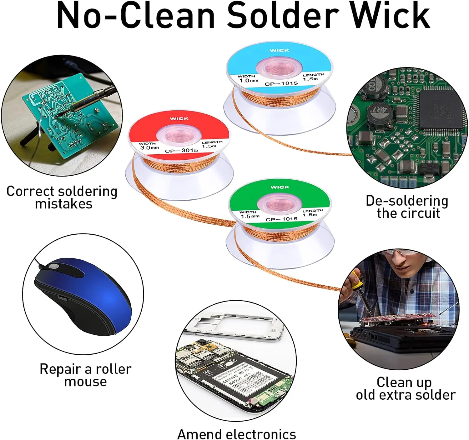 Desoldering Mesh Braid Tape Copper Welding Solder Remover 1~4mm Wire Soldering Wick Tin Lead Cord Flux BGA Repair Tool- solder remover,desoldering braid,soldering repair tool,desoldering mesh braid