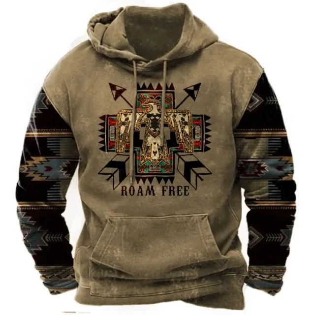 thumbnail image 1 of Sudadera con capucha retro para hombre, diseño indio, estampado 3D, manga larga, para deportes al aire libre, tendencia informal, otoño, gran tamaño, para hombre, 1 of 5