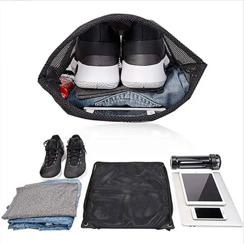 Portable supermarket Shopping Drawstring Bag Beach Clothing Mesh Storage Bag Sports Fitness Dirty Clothes Drawstring Backpack