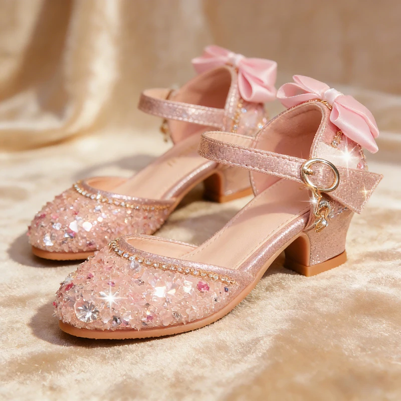 Stunning Little Girl High Heels Princess Sandals Sparkling Sequin Rhinestone Comfortable Pageant Celebration Occasion Kids Shoes