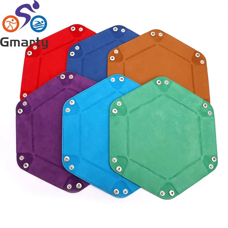 Foldable Storage Box Dice Tray PU Leather Folding Hexagon Key Coin Storage Square Tray Dice Game for Table Board Games