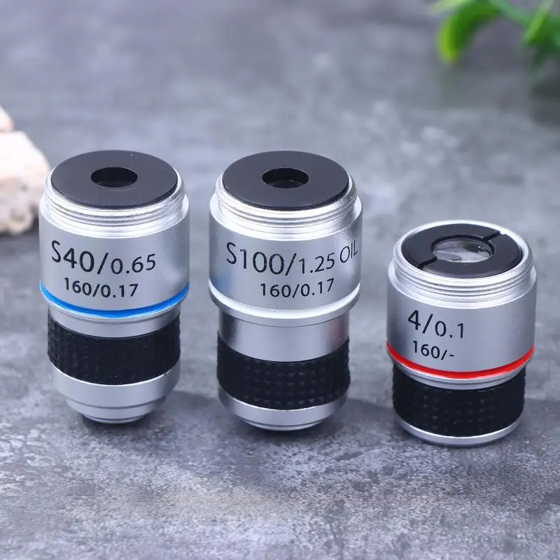 4X 40X 100X Achromatic Objective Lens, Durable Microscope Lens Adapters
