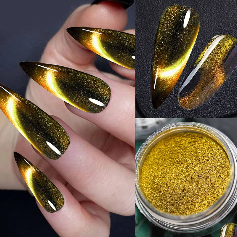 6Colors Chameleon Magic Magnet Cat Eye's Powder 9D Holographic Cat Eye Shiny Magnet Nail Powder DIY Xmas Nail Dust