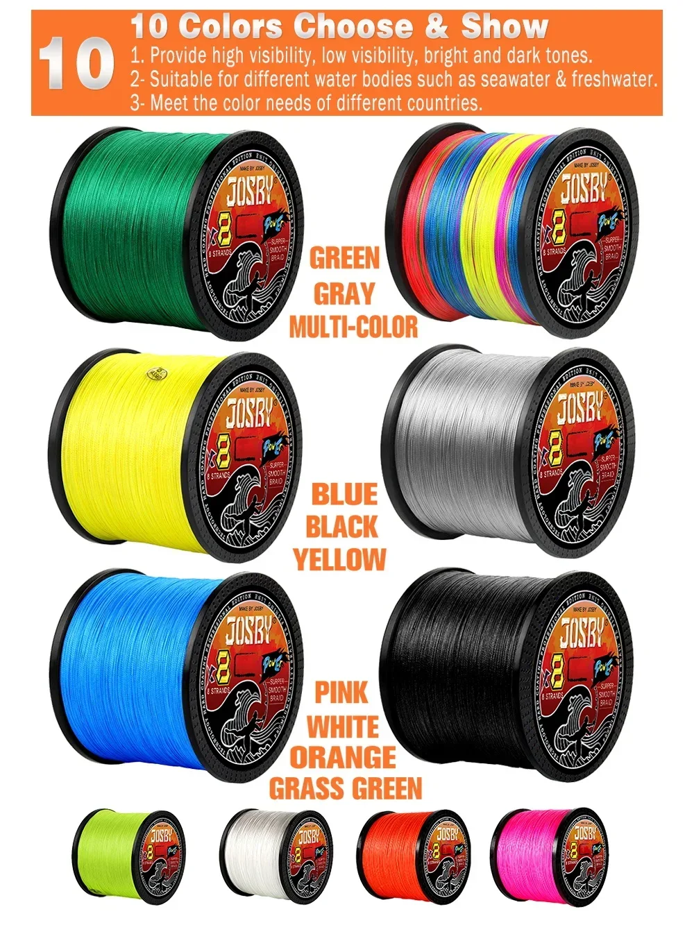 JOSBY Braided Fishing Line 8X 300M 500M