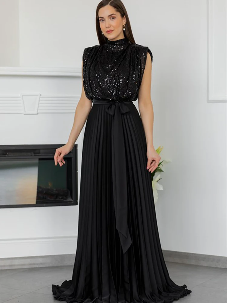 

Women'sSexySleevelessBacklessLaceUpDressElegantBanquetEveningGownMonochromatic