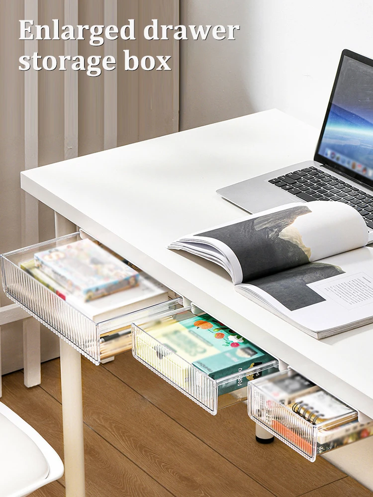 Description Picture 2 of item1PC Office Closet Under The Table Storage Drawer Slide Out Self-adhesive Drawer Storage Box Hidden Household Items
