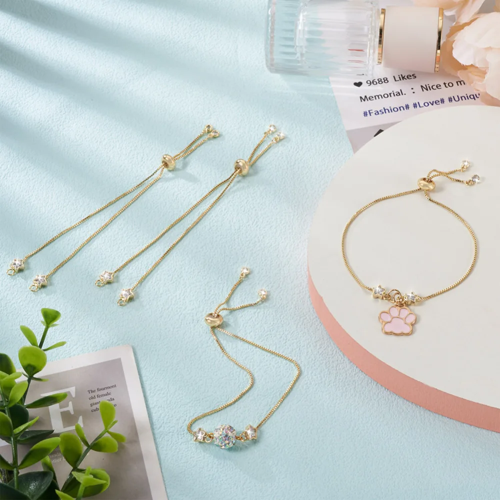 10Pcs Heart Star Crystal Rhinestone Adjustable Bracelet Chain Long-Lasting Plated Slider Bracelet Charm Link for Jewelry Making