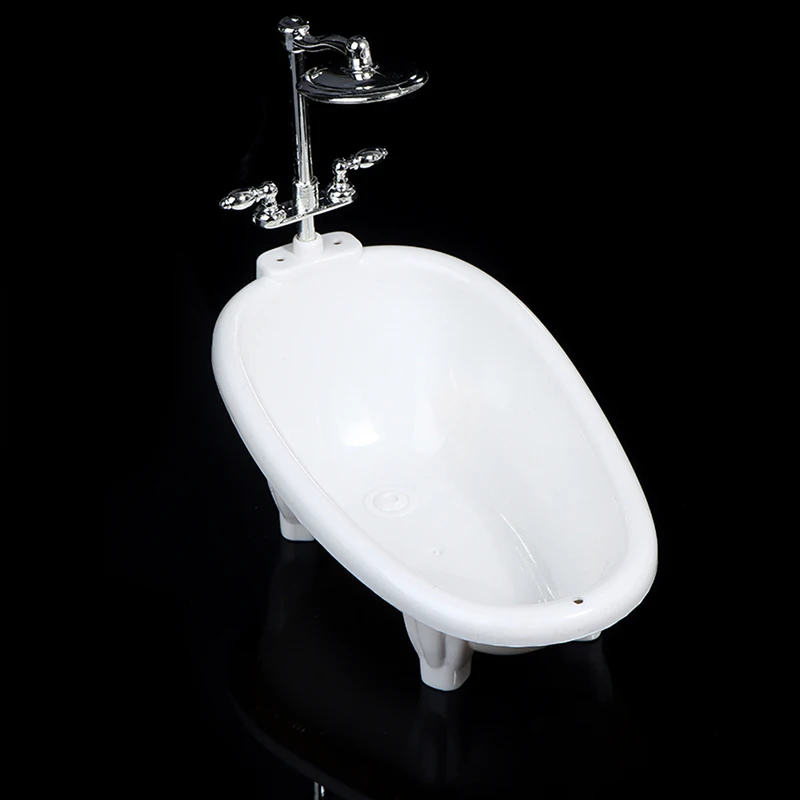 Dollhouse Miniature Bathtub With Shower Head Mini Bathroom Furniture For 1/6 1/12 Doll House Decor Accessories Kids Pretend Toy 3