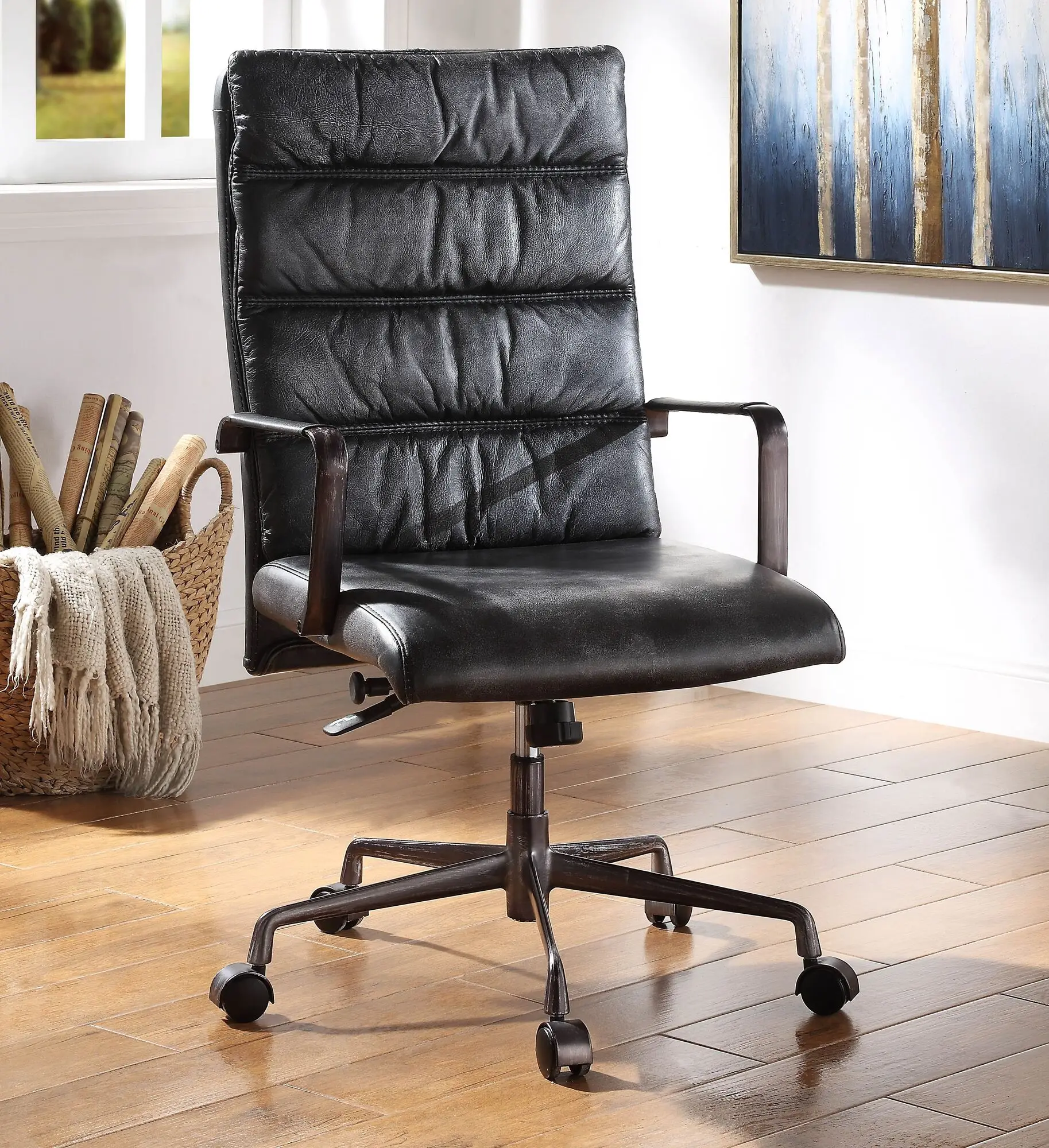 

ACME Jairo Office Chair, Vintage Black Top Grain Leather 65 On-Site