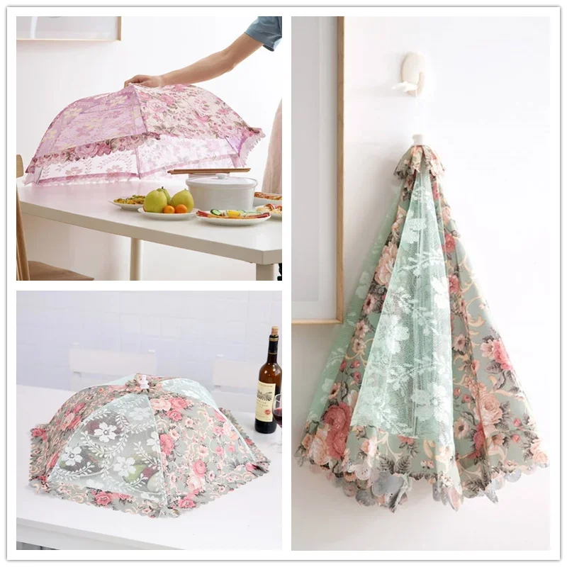 New Dustproof Mesh Table Cover Fly Proof Stain Proof Table Cover Food Lace Mesh Folding Vegetable