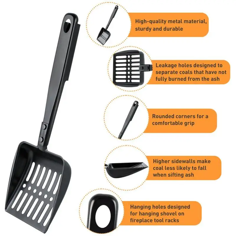 Metal Fireplace Ash Shovel Hollow Out Wood Stove Ash Sifter Iron Coal Shovel Fire Pit Tools for Fireplaces Outdoor BBQ Grills 4