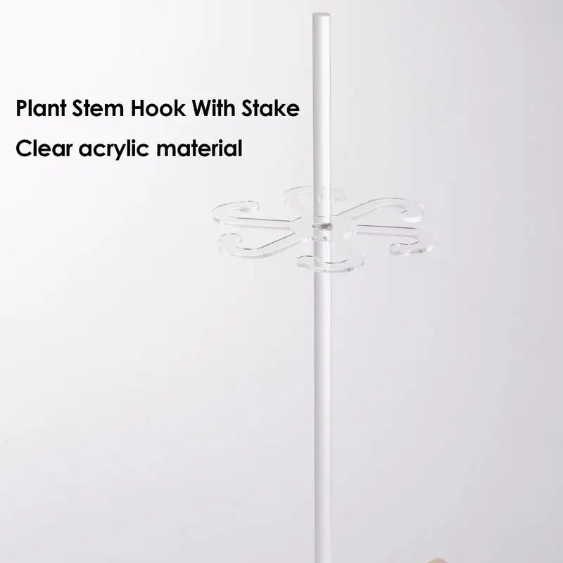 Plant Stem Hook With Stake Holder Clear Acrylic Plant Holder Hook Climbing Support Clips for Orchid Rose Flowers