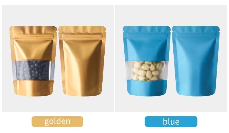Wiederverwendbare, verdickte, feuchtigkeitsbeständige Lebensmittelaufbewahrung, aufrechte Snacks, Kunststoff, transparent, kleines Fenster, mit Aluminiumfolie ausgekleidete Mylar-Beutel – Detail 7